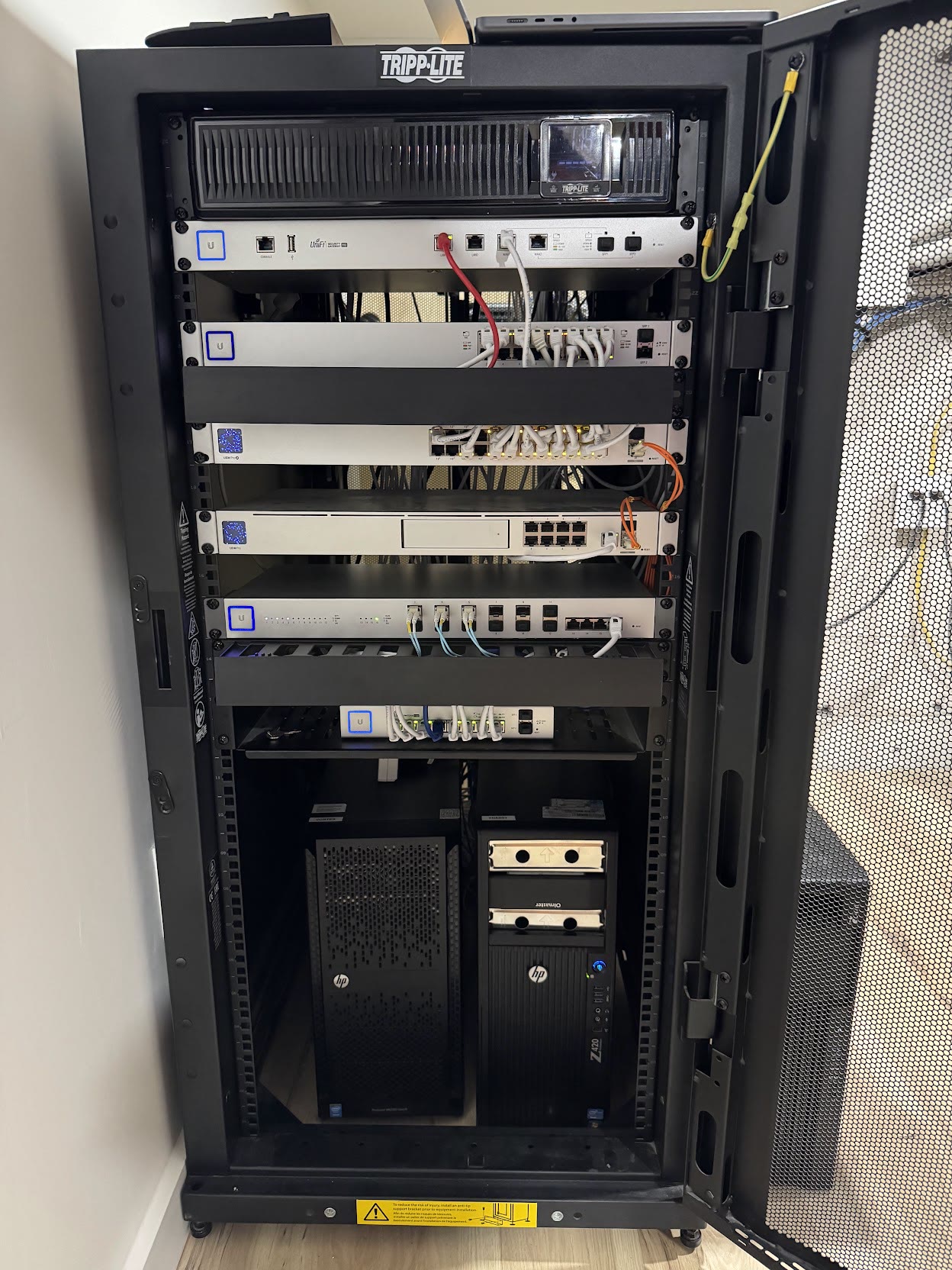 Compute and networking rack inside the garage